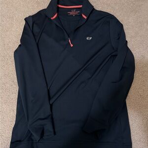 Vineyard Vines Navy Quarter-Zip Pullover with Coral Accents